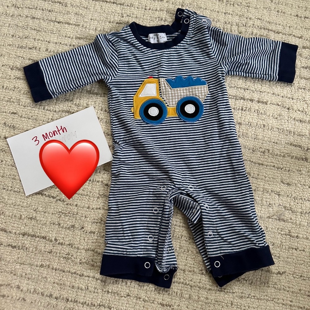 Striped Blue Bodysuit with Truck Design